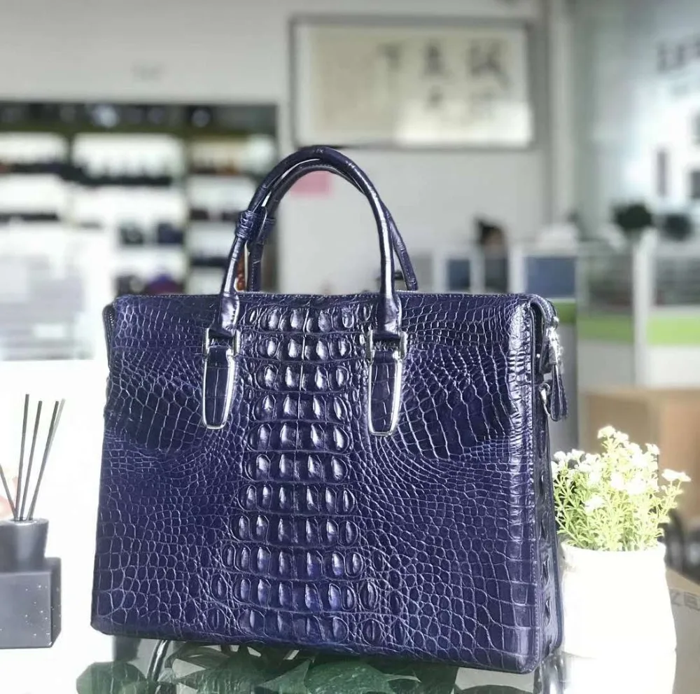 Синий цвет 100% натуральная крокодиловая кожа мужской деловой портфель сумка для