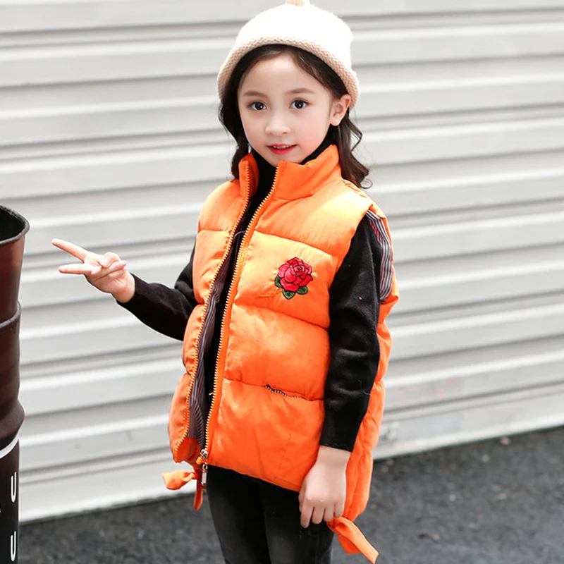 Теплый хлопковый жилет для девочек с вышивкой маленьких плотный детский куртка