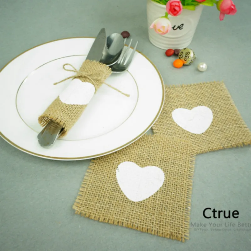 12 шт. джутовый DIY сумка для мариажа Карманный мешковины потертый шик нож чехол