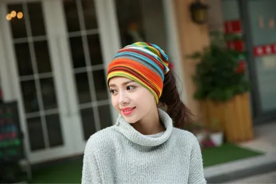 

Stylish women's headscarf maternity yuezi cap outdoor wool hat creative stripe cap