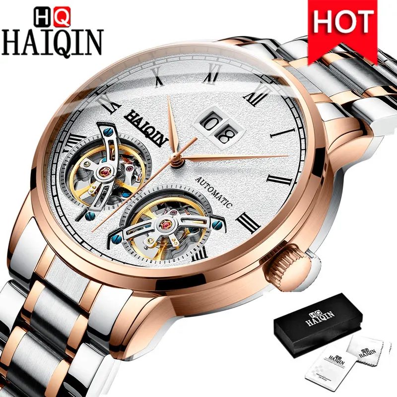 S Gold White HAIQIN мужские часы, мужские часы, новинка, Роскошные водонепроницаемые Модные/Автоматические/механические/Золотые/Военные/мужские часы, Montre Homme - Цвет: S Gold White