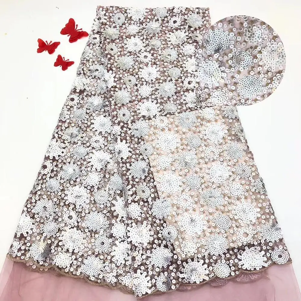 2019 high quality sequence French Nigerian sequins net lace African tulle mesh fabric for dress 5yards/lot white | Дом и сад