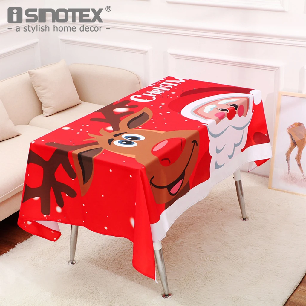 Новогодняя Рождественская Декоративная скатерть с изображением снеговика лося