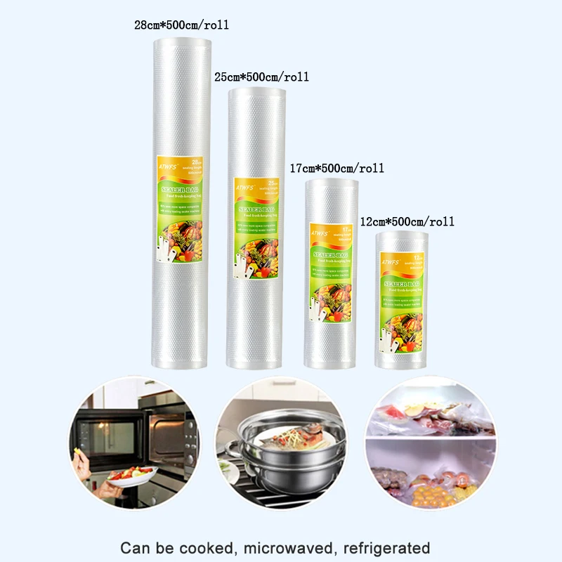 

ATWFS 4 Rolls Vacuum Sealer Bags Sealing Machine Kitchen Vacuum Container Packaging Machine Vacuum Bag Food Saver Vacum Bag