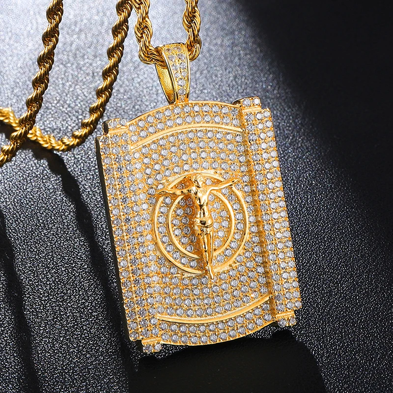 D&ampZ Geometric Jesus Pendant Necklace Bling Iced Out Micro Paved CZ Piece Collares For Male Hip Hop Jewelry | Украшения и