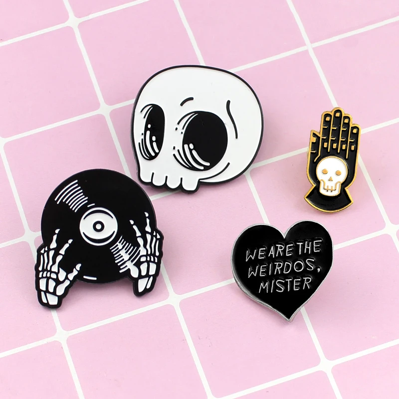 “Мультяшный Скелет запись руки Pin DJ брошь 4 шт. комбинации черный готический