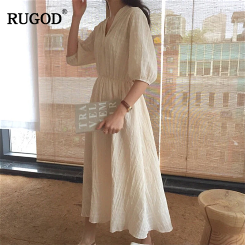 RUGOD 2019 Новое поступление женское платье с v образным вырезом короткими рукавами