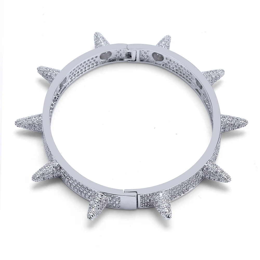 GUCY Iced Out Bling Cubic Zirconia Luxo хип хоп Rosa de Ouro Prata заклепки Pulseiras Браслеты Presentes Para Mulheres Dos Homens - Окраска металла: Silver