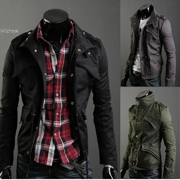 Для мужчин куртка Повседневное Стильный Slim Fit молния куртки пальто хлопка смеси