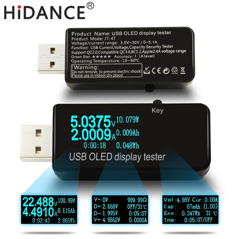 OLED 128x64 USB Тестер Вольтметр постоянного тока измеритель напряжения power Bank емкость батареи монитор qc3.0 зарядное устройство для телефона детектор