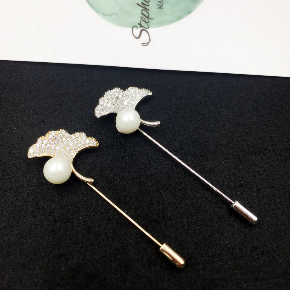 Мода оставляет Броши Циркон Gingko придерживаться брошь шарф воротник контактами