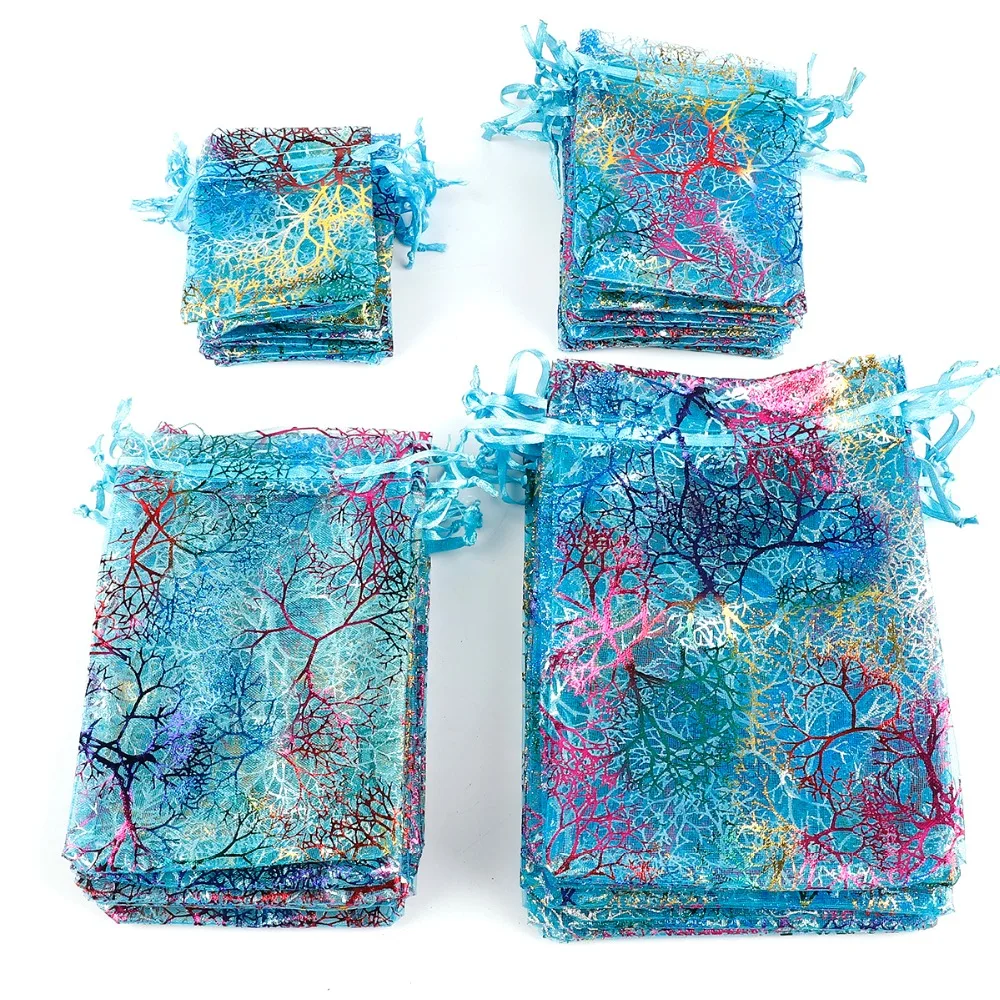 

50pcs/lot 7x9cm 9x12cm 10x15cm Colorful Organza Bags Jewelry Packaging Bags Wedding Favor Gift Bags Drawstring Pouches