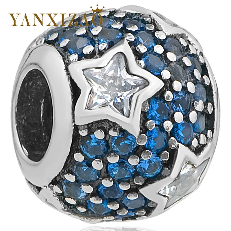Yanxizao 2018 Для женщин серебро 925 CZ Бусины Fit Пандора голубой циркон Звезда Форма