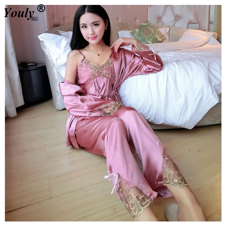 Комплект женский Пижамный из 3 предметов с вышивкой|pajama pants|womens pajamas setpajama sets |