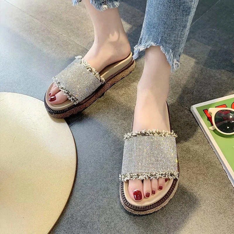 CYOSO/женские резиновые тапочки расшитые блестками тканевые шлепанцы с открытым