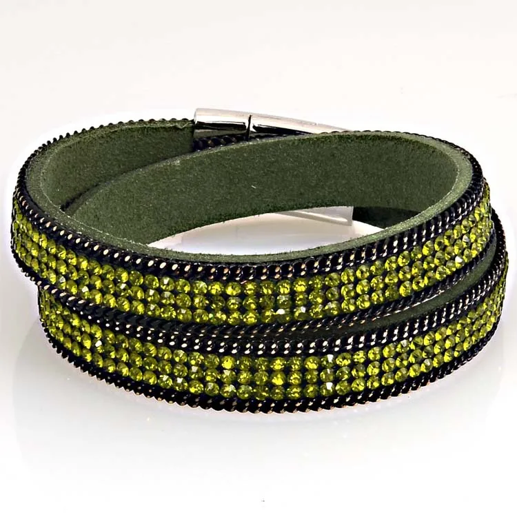 Miasol горный хрусталь Кристалл Bling двойной обёрточная бумага браслеты замша кожа обертывание магнитный браслет ремешок Кристалл Чокеры для женщин