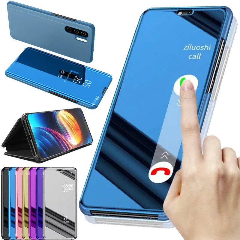 Для Huawei P30 Pro Smart Mirror Flip кожаный чехол с резиновой задней крышкой и подставкой для