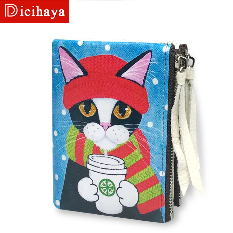 DICIHAYA, женские кошельки с животным принтом, маленькая молния, Женские кошельки из натуральной кожи, мини кошелек с кошкой, держатель для карт, Дамский кошелек