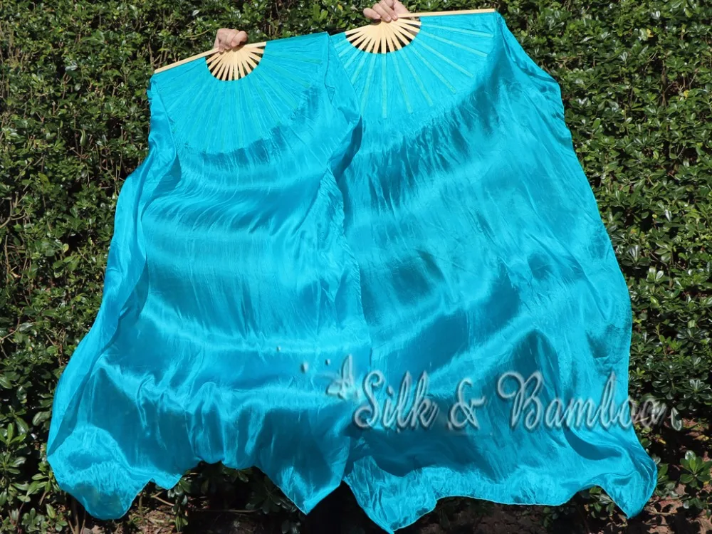 Небесно-Голубой 1 пара (1 шт. справа + слева) Веер-вуаль из шелка для танца живота