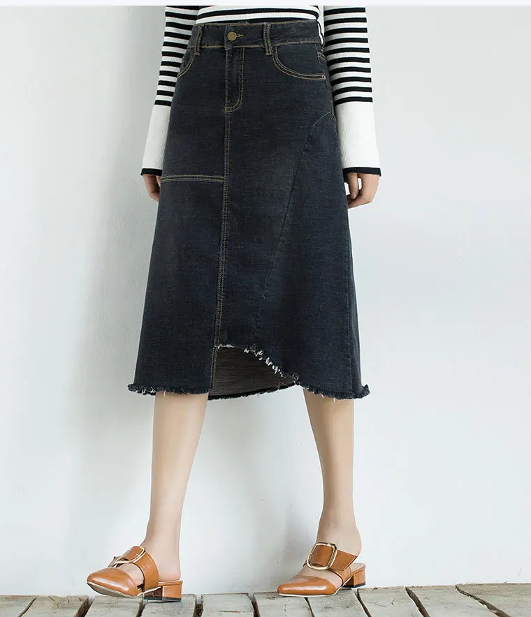 Хлопок новые модные повседневные джинсовые юбки для женщин большие размеры