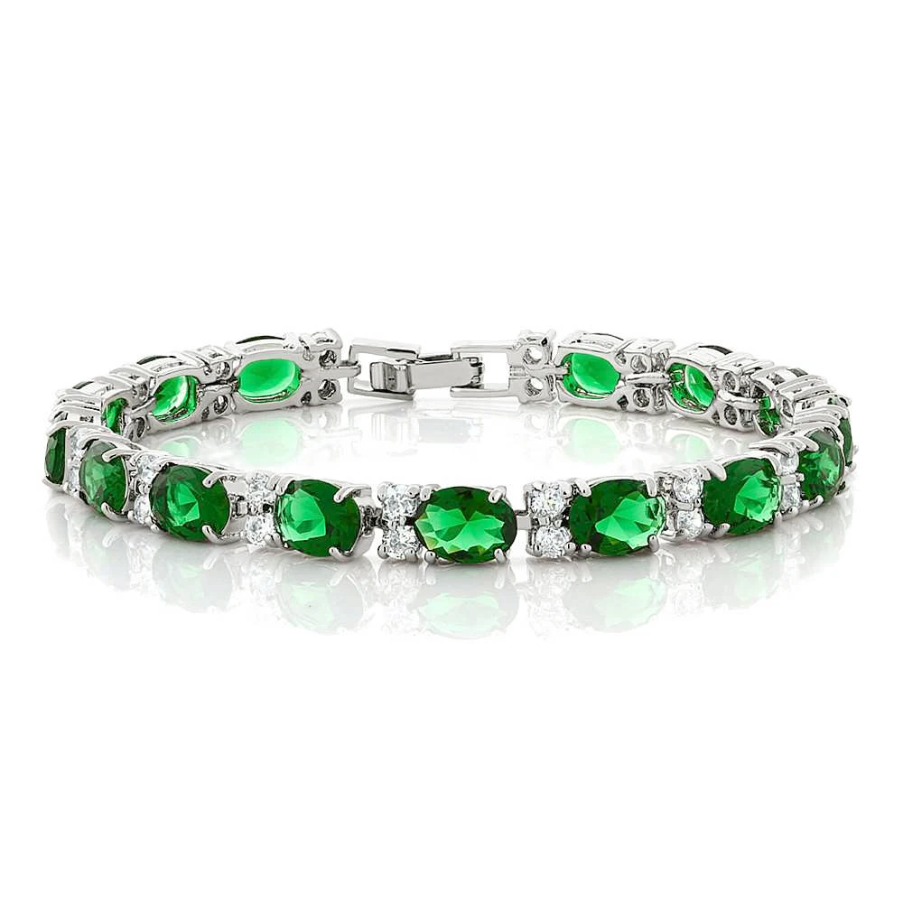 40.00 Ct Oval &amp Round Green Color Cubic Zirconias CZ Tennis Bracelet 7 Inch | Украшения и аксессуары