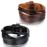 24 7cm new multilayer men women bracelets leather wristband cuff punk buckle bracelet bangle black brown pulseira couro