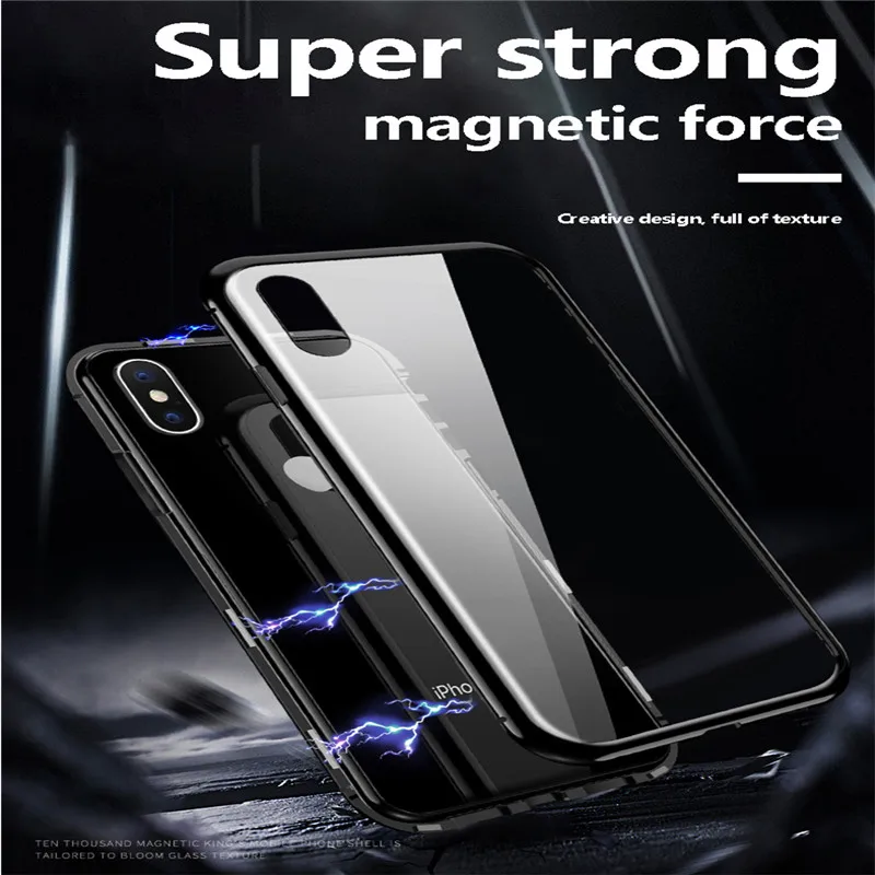 Albb Magnetic Back Phone Case for IPhoneX 8 7 6splus Clear Tempered Glass Built Magnet IPhone XR XS MAX Protective |