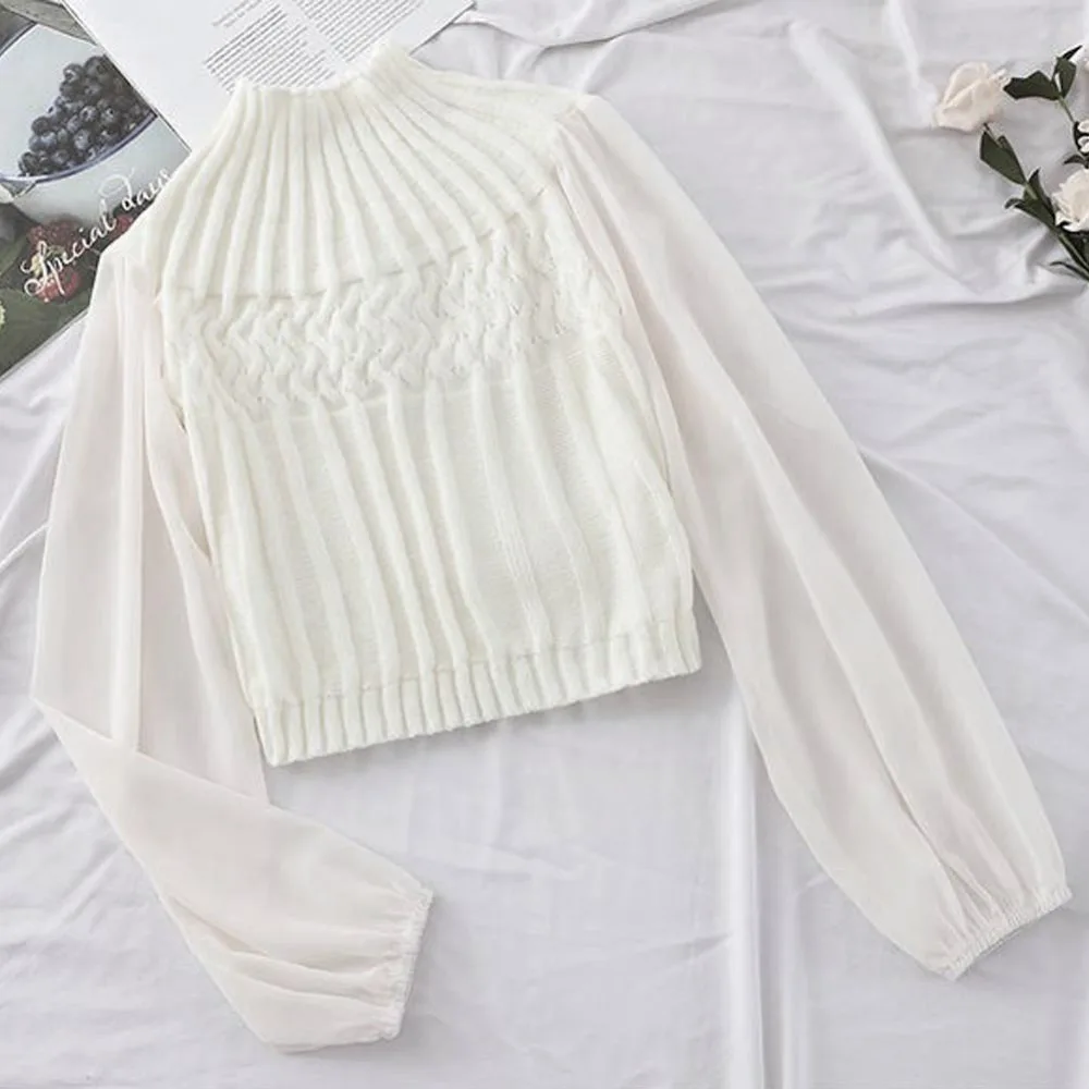 

Women Knit Stitching Blouse Female Pullover Shirts Women Fashion Blouse Top