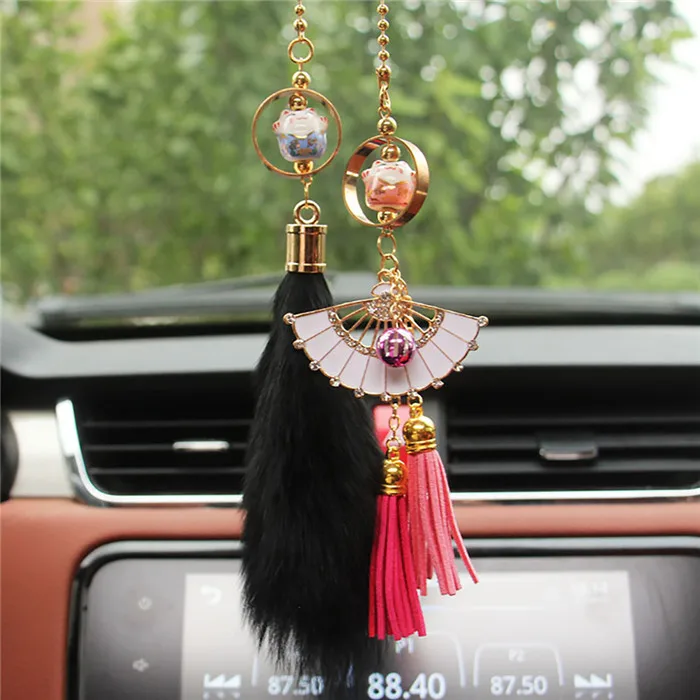 Pink blue cat-Black Автомобильный кулон Lucky Cat авто зеркало заднего вида Украшение подвесное украшение милый Hairball автомобили Декор интерьера аксессуары подарок - Название цвета: Pink blue cat-Black