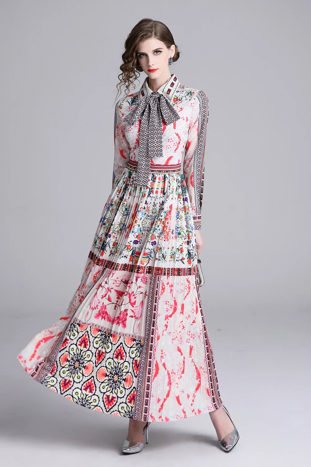 Женское модельное Платье макси с цветочным принтом повседневное праздничное