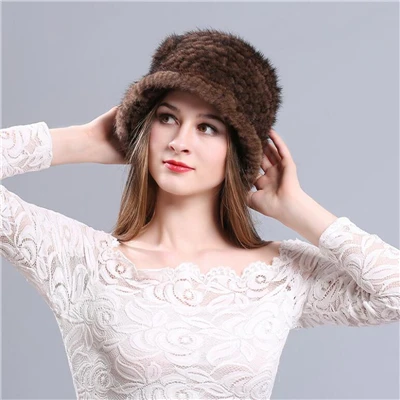 Coffee IANLAN роскошные женские шапки из меха норки, Повседневные шапки из натурального меха для девочек, украшенные цветами, женские вязаные шапки из меха норки IL00213 - Цвет: Coffee
