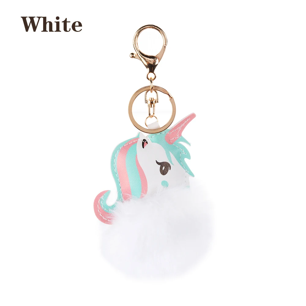 white Lucky Pompom Единорог Лошадь модная сумка украшение искусственный кроличий мех мяч Автомобильная сумка кулон Женская Очаровательная Ювелирная девушка подарок - Цвет: white
