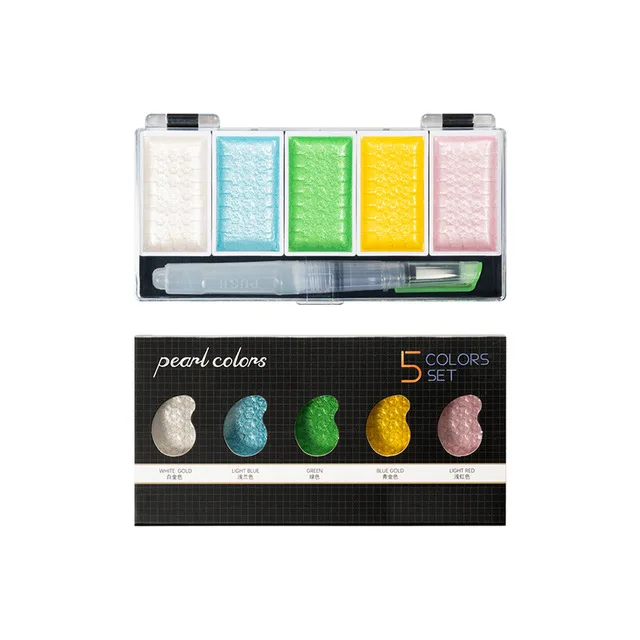 5Color Pearl Color Artist 5/8 цветов, набор однотонных цветов, металлические золотые пигментные краски с акварелью для художника, краски, Водные Цвета, товары для рукоделия - Цвет: 5Color Pearl Color