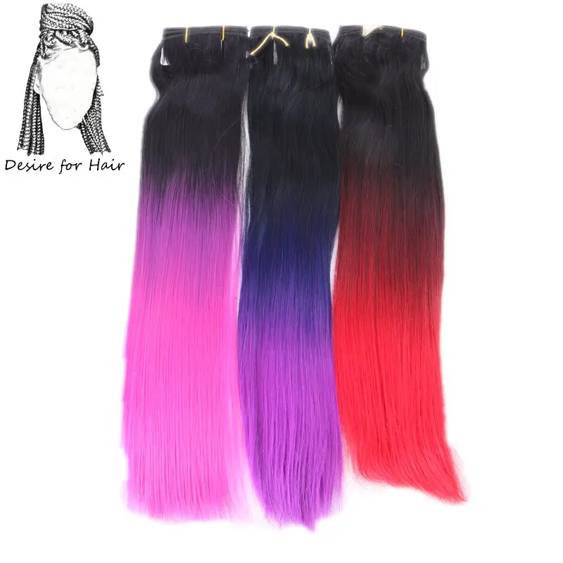 Desire for hair 20 дюймов 100 г ombre цвет прямой термостойкая завивка искусственных волос пучки 1 упаковка в партии фиолетовый розовый цвет