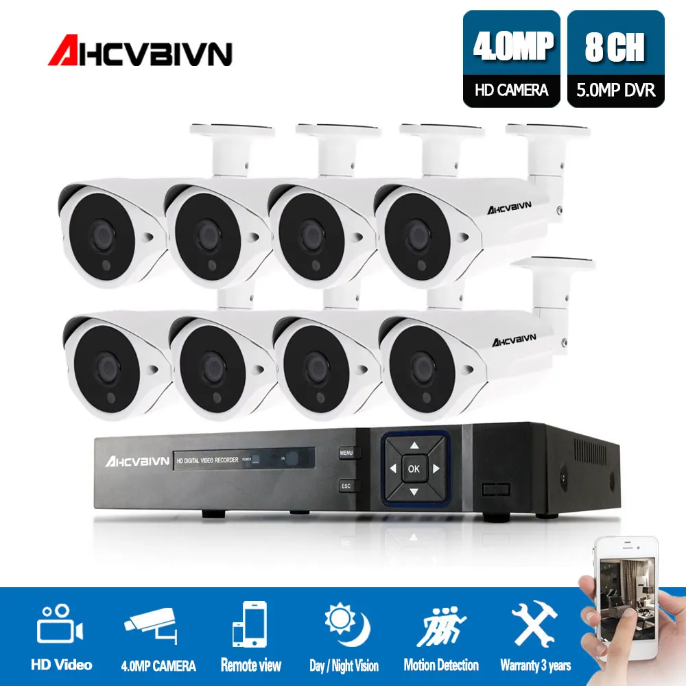 Белый AHCVBIVN CCTV камера безопасности 5MP H.265 комплект системы 4mp 8 шт. вилла Открытый монитор ИК система видеонаблюдения 8ch DVR комплекты - Цвет: Белый