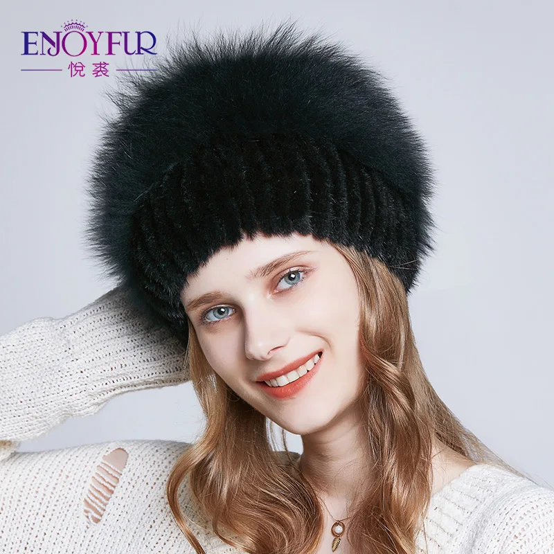 ENJOYFUR реального норки Шапки с мех лисы лоскутное меха Новый стиль зима Для женщин