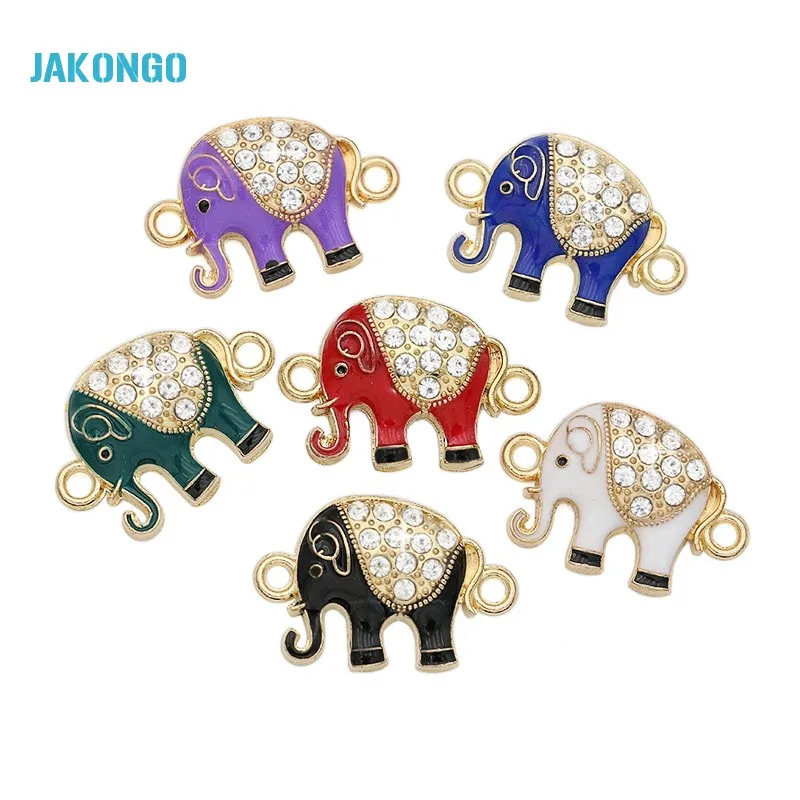 

JAKONGO Gold Plated Crystal Elephant Charm Connectors for DIY Jewelry Making Handmade Bracelets 16x16mm