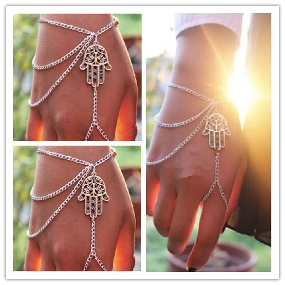 Браслет Fatpig Hamsa серебряное кольцо с цепочкой|Браслеты| |