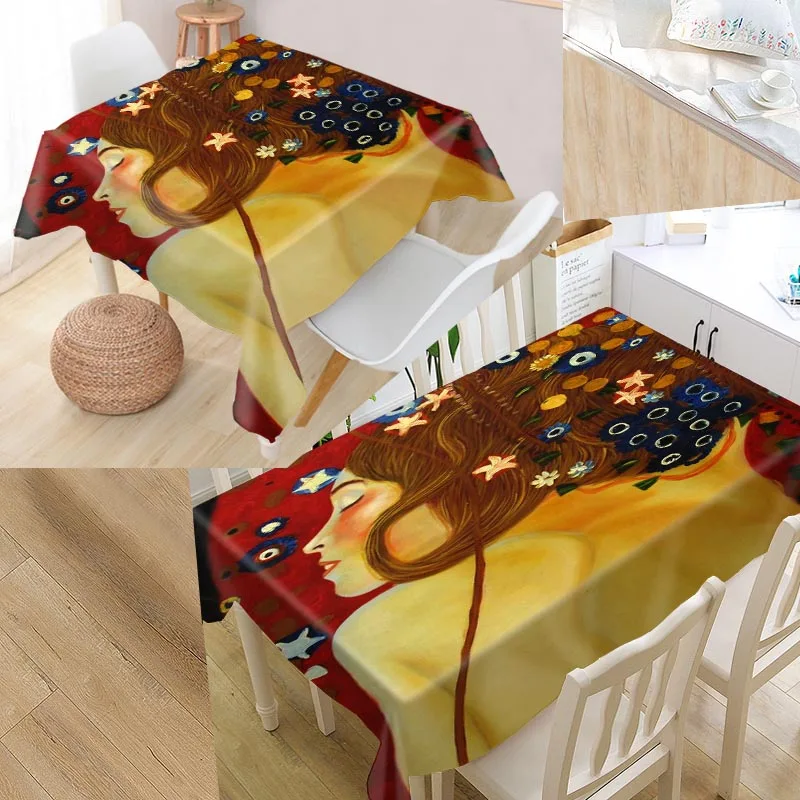 Водонепроницаемая маслостойкая прямоугольная скатерть Поцелуй Густава Климта