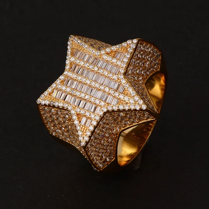 CSJ хип хоп кольца Bling льдом кольцо со звездами золотой цвет серебра талисман