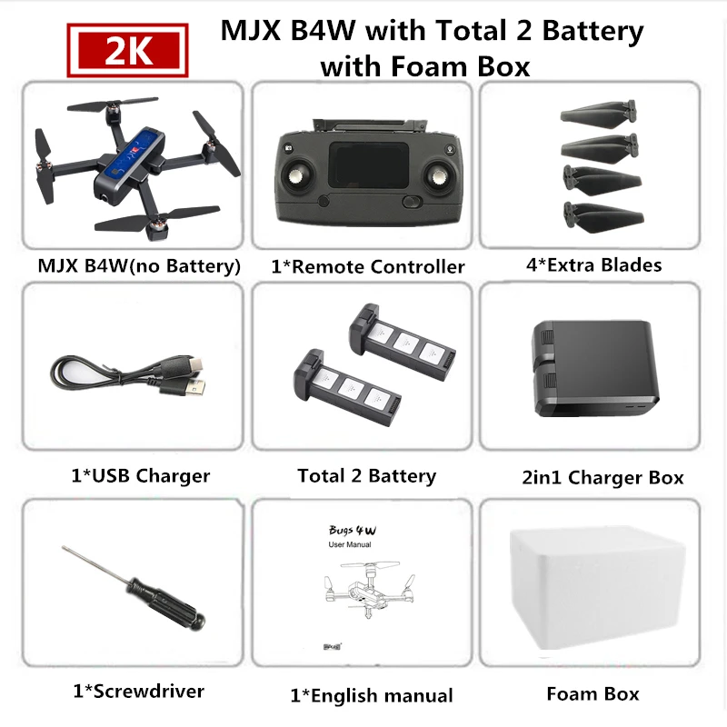 Blue 2B Foam Box MJX Bugs 4W B4W 5G Дрон GPS с Wi-Fi 2K HD камера Анти-встряхивание 1,6 км 25 минут Fly Time оптический поток Квадрокоптер-Дрон VS F11 - Цвет: Blue 2B Foam Box