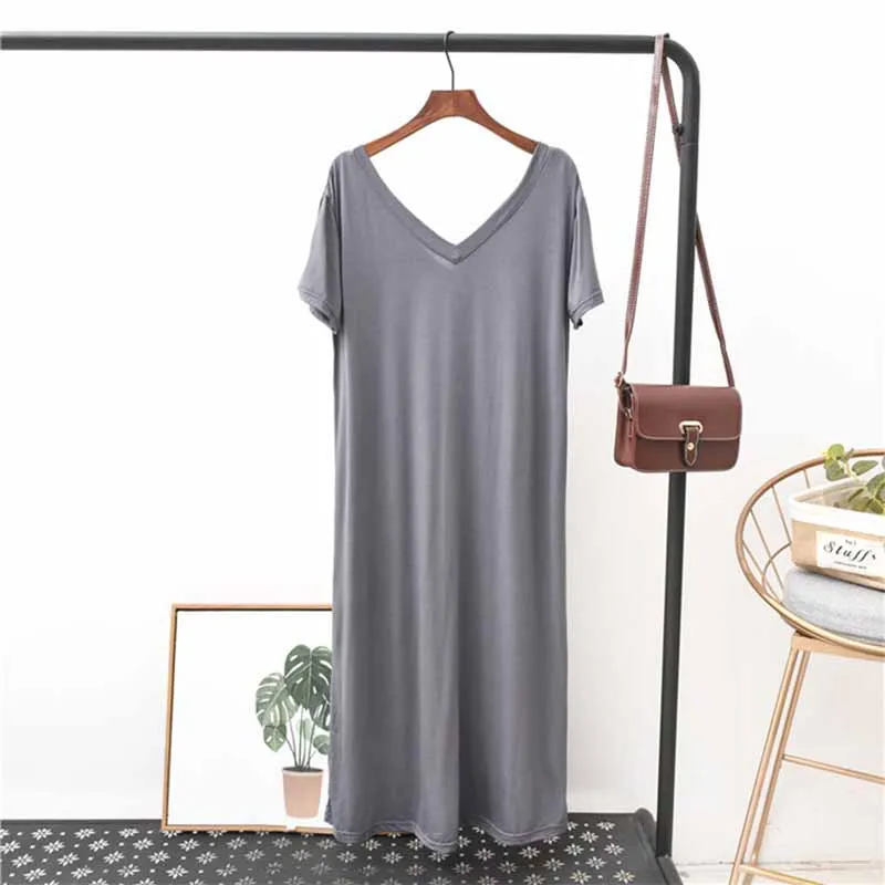 Женское тонкое платье макси из модала свободная ночная рубашка с коротким