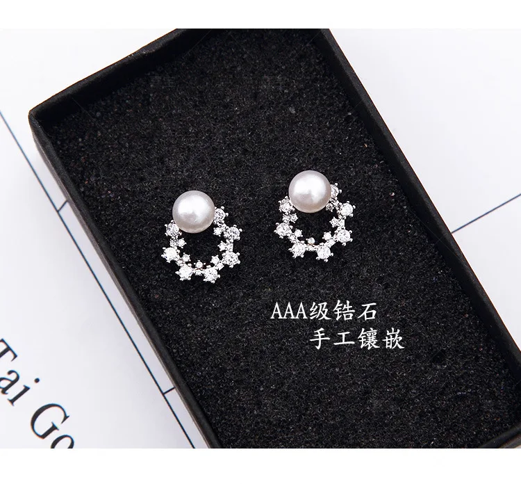 Женские серьги гвоздики из серебра 100% пробы с круглым жемчугом|pendientes de plata|de plata925