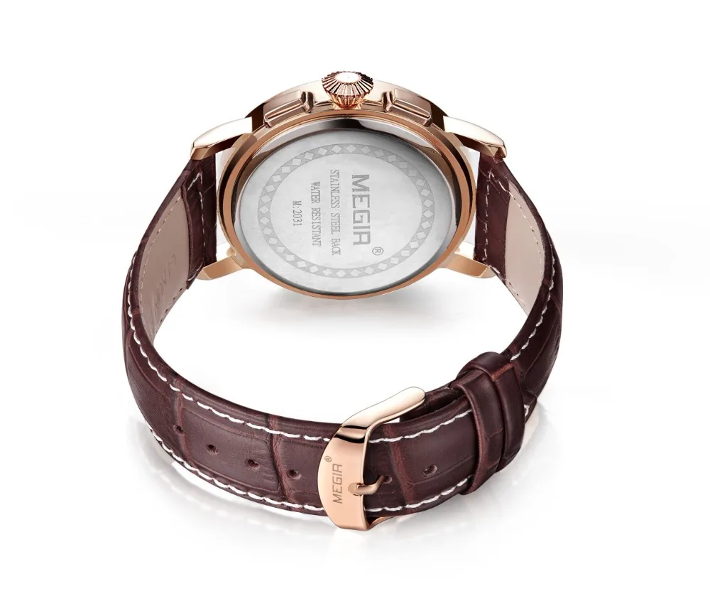 Мужские кварцевые наручные часы MEGIR модные светящиеся черные с круглым