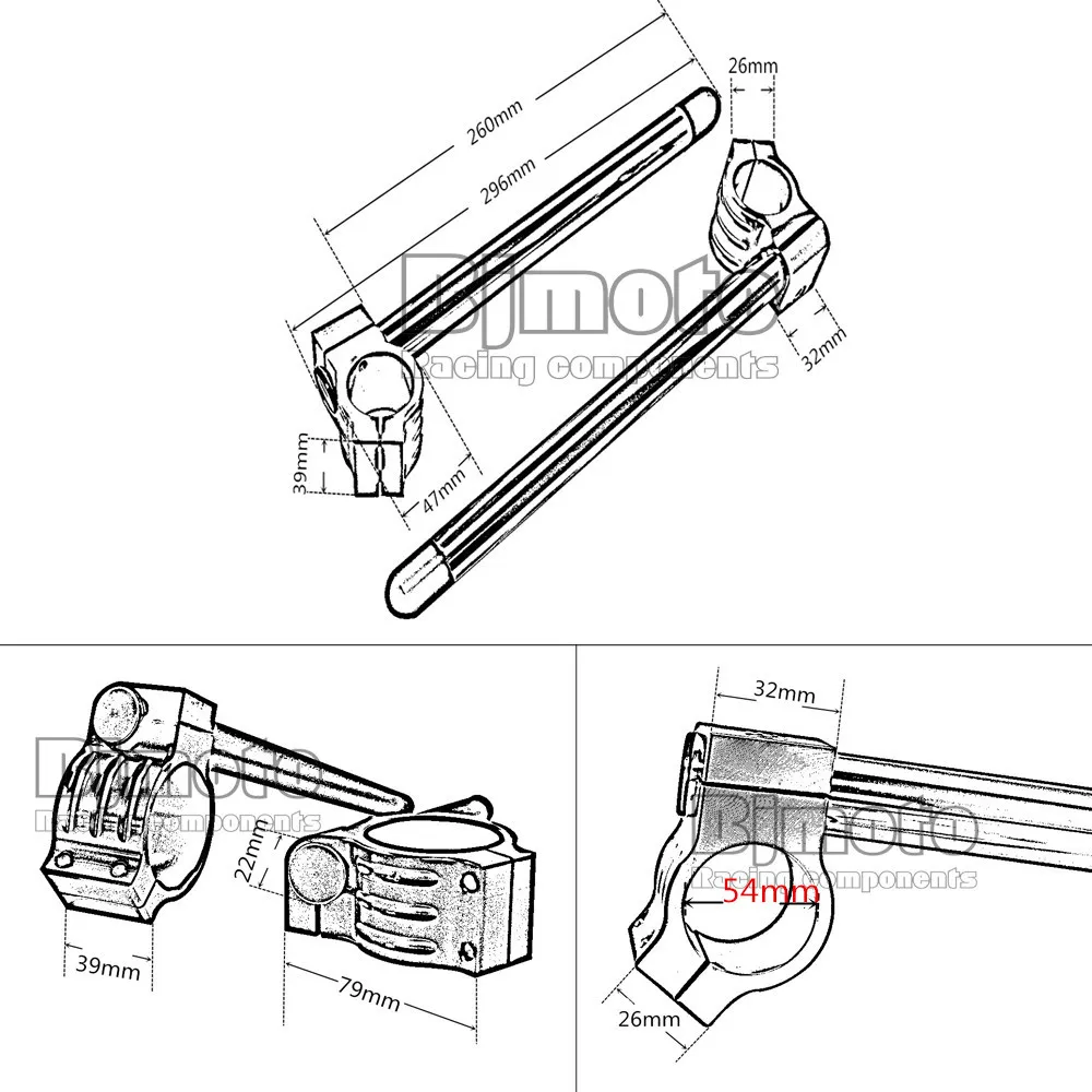 

BJMOTO 50MM 51MM 52MM 53MM 54MM CNC Motorcycle Fork Tube Clip On Ons Fork Handle Bar Handlebars Black