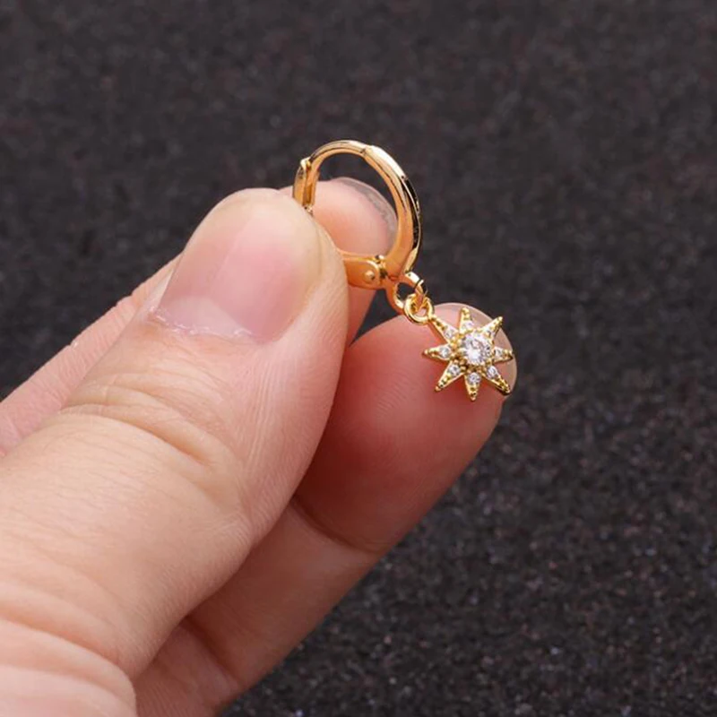 1pc Small Hoop Earrings for Women CZ Heart Star Flower Cross Wing Sunflower Geometric Hoops Gold Silver Color Jewelry Earing
