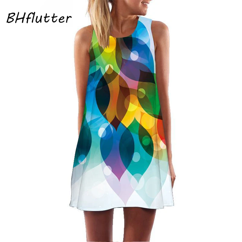 Платье BHflutter женское с цветочным принтом шифоновое короткое повседневное