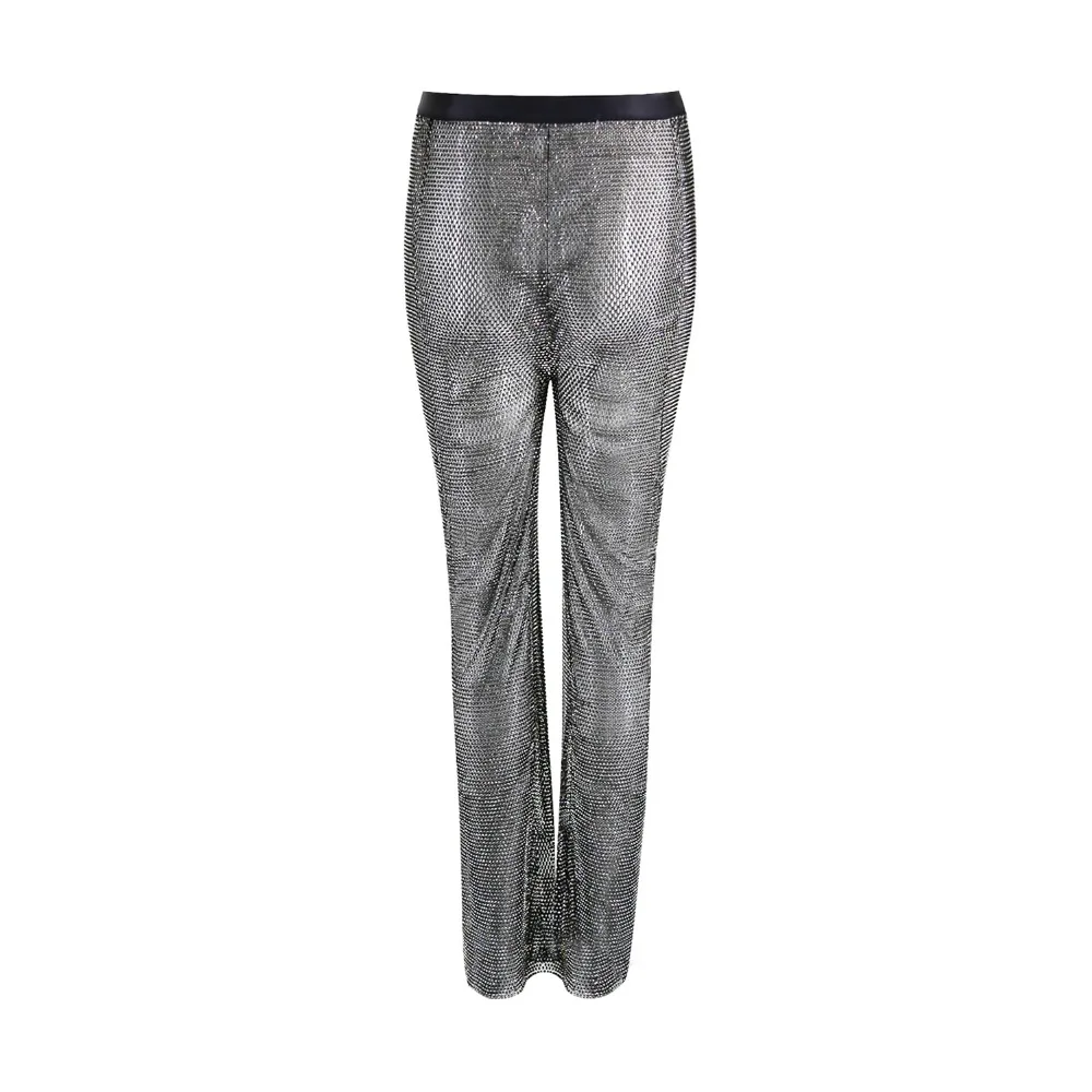 Длинные штаны в сетку с блестящими стразами женские прозрачные брюки туника