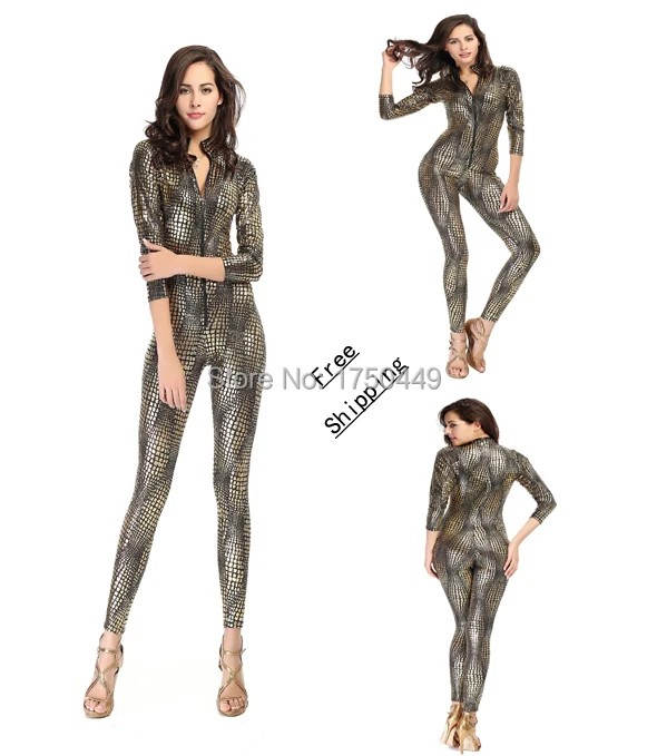 Лидер продаж черный/серебристый/Золотой костюм из ПВХ под змеиную кожу для