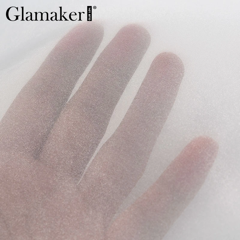 Glamaker белая сексуальная прозрачная блузка с галстуком-бабочкой женская рубашка с пышными рукавами летняя уличная рубашка Топ женская элегантная сетчатая блузка